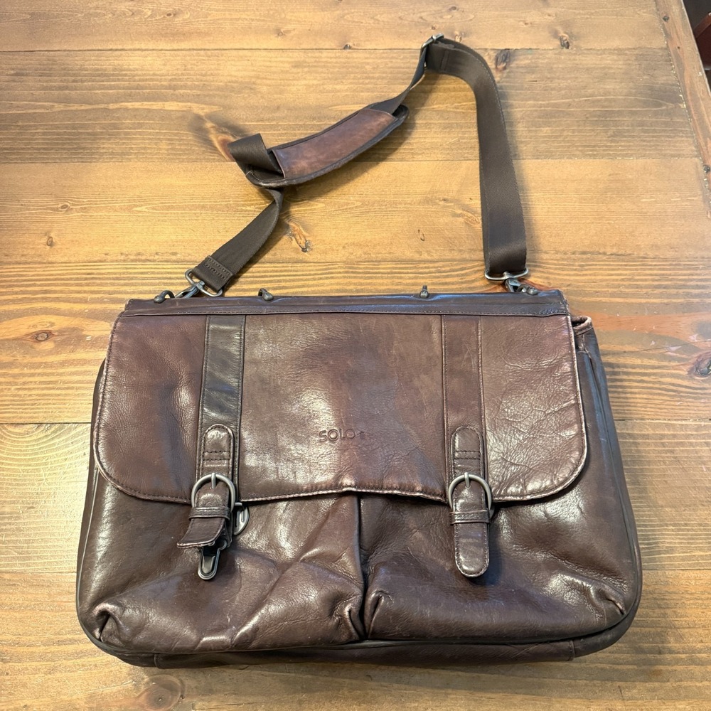 Solo Leather Satchel Laptop Commuter Briefcase Business Brown Messenger‎ Bag